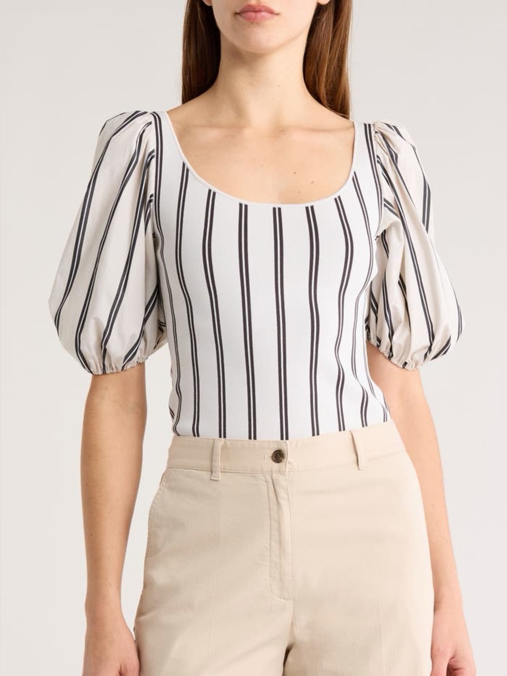 Theory Glosse Scoop Top Striped Puff Sleeve Knit Blouse Small ❤️